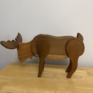 Large Hand Carved Wood Candy Dispenser Poop Moose Figurine Head Moves 14”